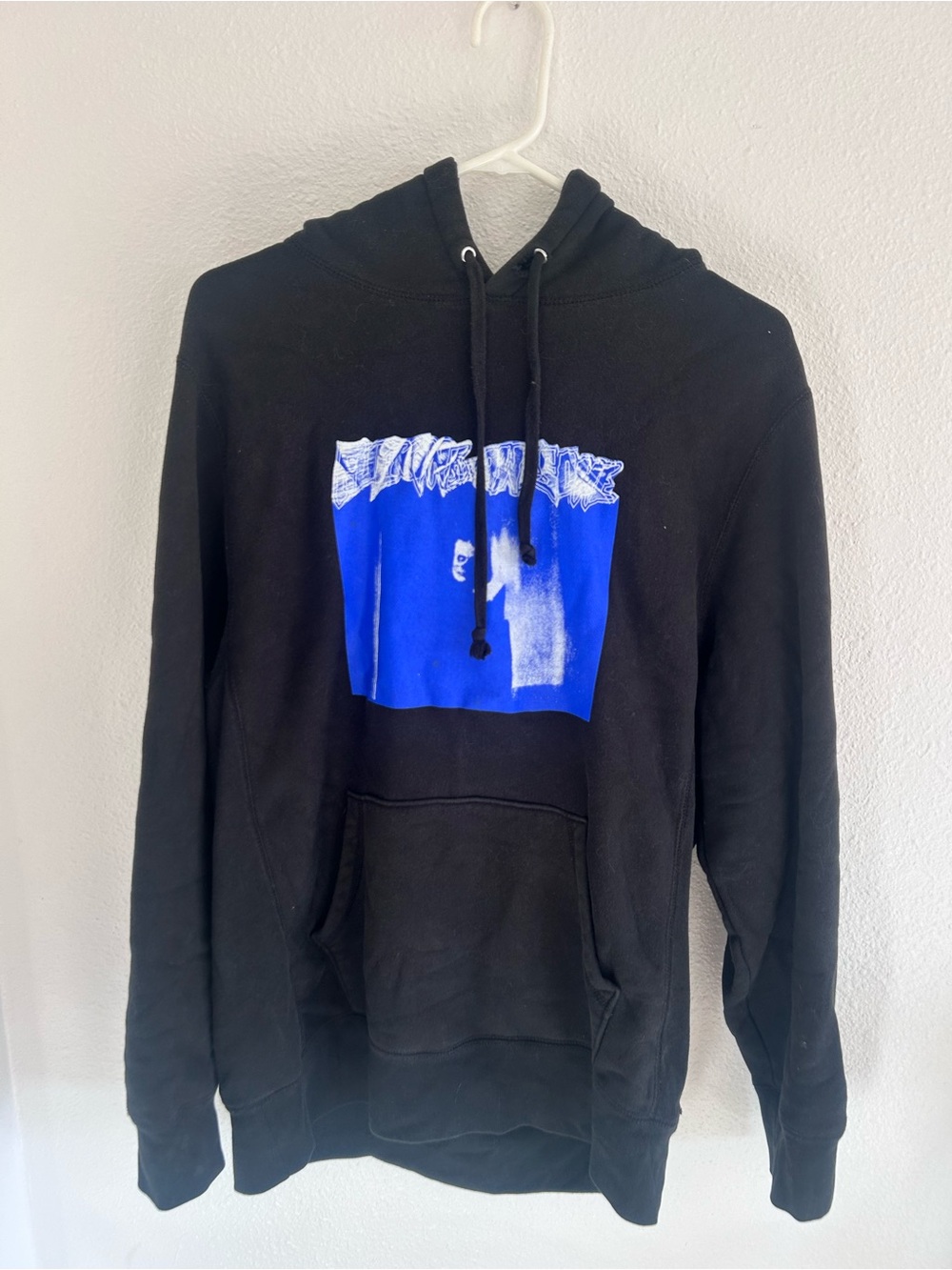 Black FA Hoodie with Blue Graphic Print - Men's Hooded Sweatshirt